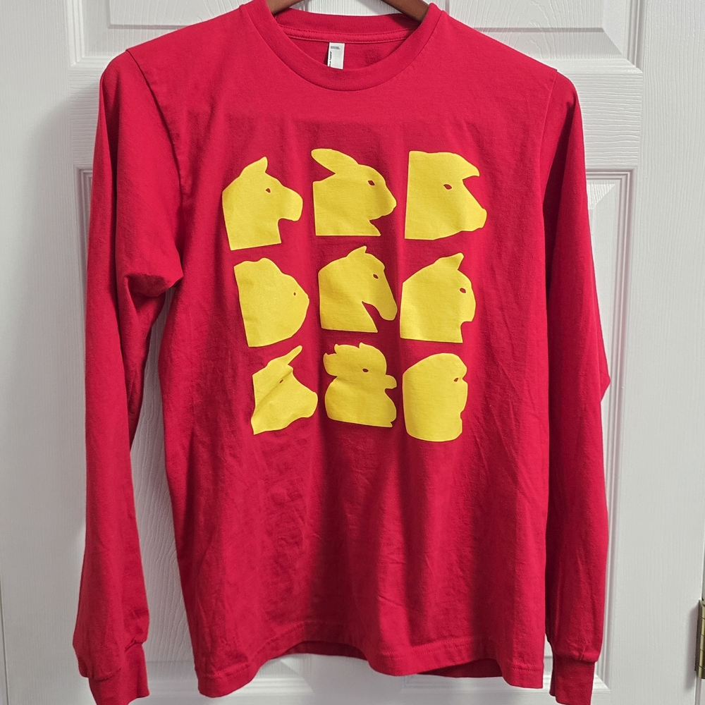 American Apparel Red Long Sleeve with Yellow Animal Graphics Medium Mens